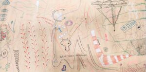 Desenhos feito em fluxo sobre a experiência de coletar e vivenciar humanidades ambientais